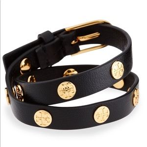 Tory Burch leather wrap bracelet black/gold